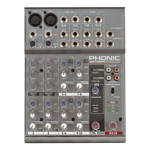 Phonic Am105fx Mixer 2 Entradas Xlr O Linea 4 Stereo Efectos