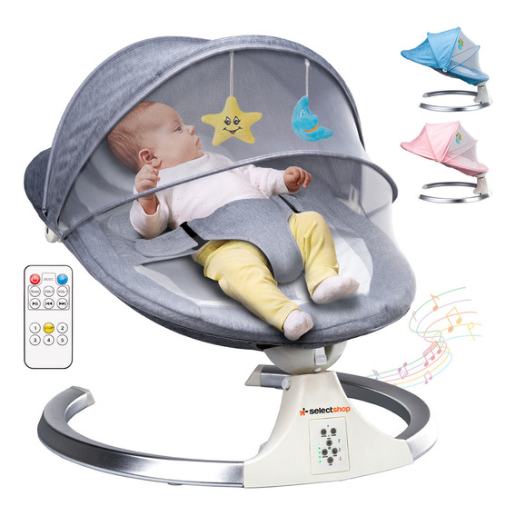 SelectShop Bebes BB3C color gris liso mecedora electrica para bebe moises cuna columpio mosquitero