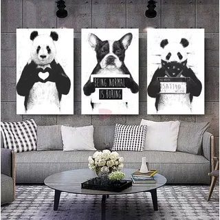 3 Cuadros Pandas Pug Mafia Presos Canvas Grueso 90x60cm