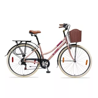 Bicicleta Urbana Femenina S-pro Strada Lady Dlx R28 7v Cambios Shimano Tourney Tz50 Color Rosa/morado Con Pie De Apoyo