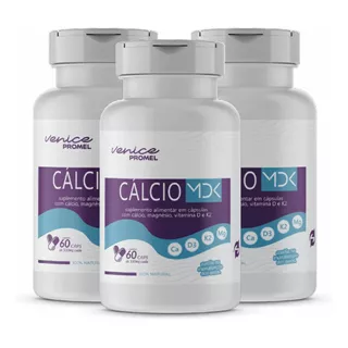 Kit 03 Mdk Cálcio,magnésio,vitamina D3 E K2 60 Caps 500mg