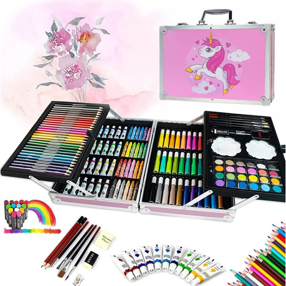 Kit Dibujo Para Niño De 145pcs En Maleta Aluminio Dos Pisos 