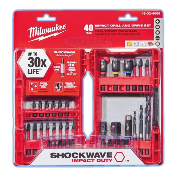 Kit Puntas Impacto Milwaukee Shockwave 40 Piezas Bits 4006