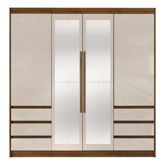 Placard Ropero 4 Puertas 6 Cajones - 212x217x051 - Triunfo Color Cacau con off white