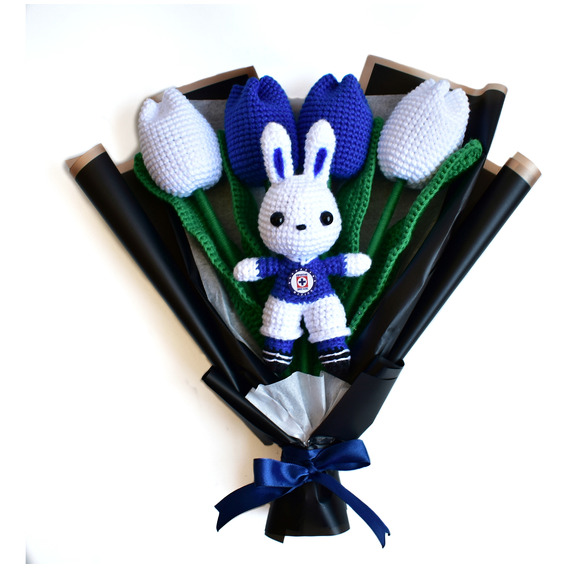  Ramo Mascota Club Cruz Azul A Crochet 31 Cm