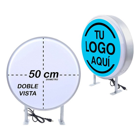 Anuncio Luminoso Redondo Personalizado Doble Cara 50 Cm