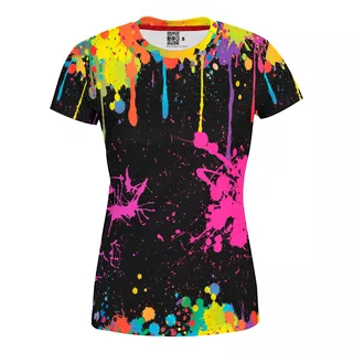 Playera Dama Manga Corta Explosión De Colores Pinturas