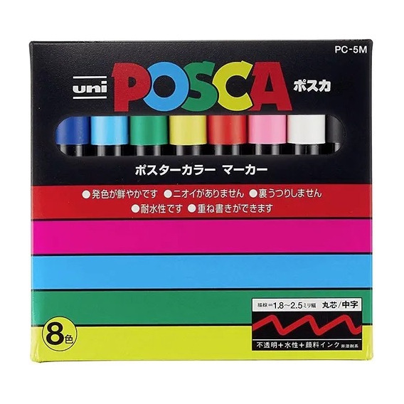 Set De Marcadores Base Agua Uni Posca Pc-5m8c Punto Med 8pz