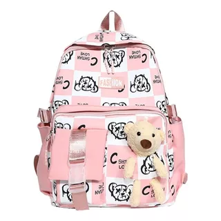 Mochila Feminina Escolar Juvenil Ursinho Coreana Resistente