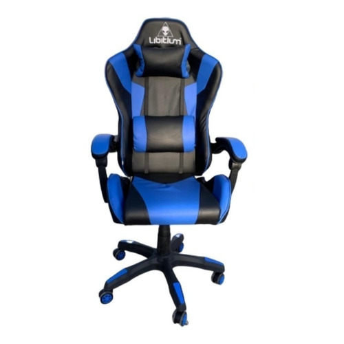 Silla de escritorio Libitium Gamer ergonómica  negra y azul con tapizado de cuero sintético