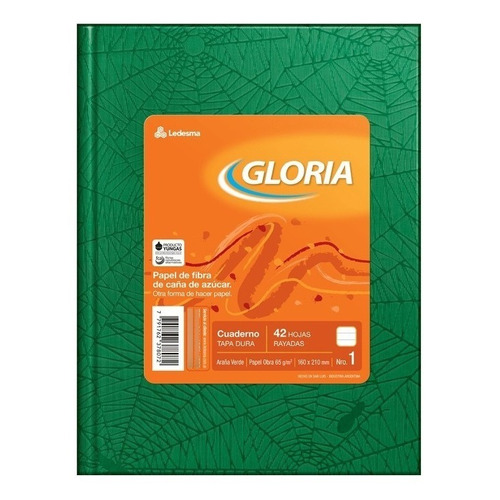  Ledesma Gloria GLORIA VERDE 42 hojas  rayadas 1 materias unidad x 1 21cm x 16cm rayas