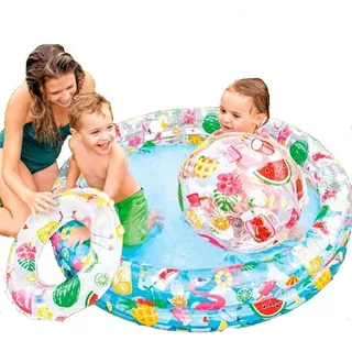 Piscina Inflable 3 Aros 122 X 25cm Con Aro Y Pelota Juguete