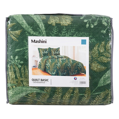 Quilt Coordoba 2 Plazas Marca Mashini Color Verde Musgo Estampado Namoi