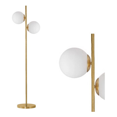 Lampara De Pie Dorada Globo Opal 2 Luces Apto Led E27 Deco 