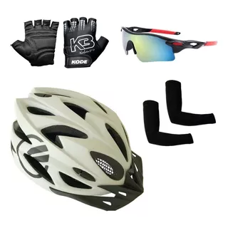 Capacete Bike Led +luvas Ciclismo+óculos Esporte Espelhado 