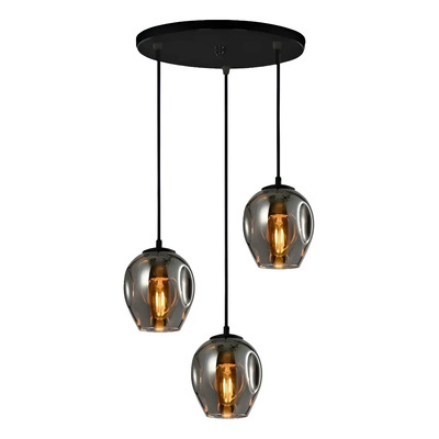 Colgante 3 Luces Ástrid Humo Base Redonda 30cm Apto Led E27 Ahumado