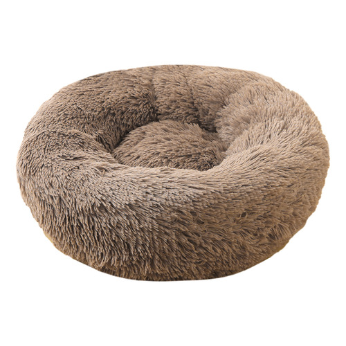 Cama Cucha Puff Redondo 50cm De Felpa P/ Mascotas Perro Gato Color Beige Oscuro