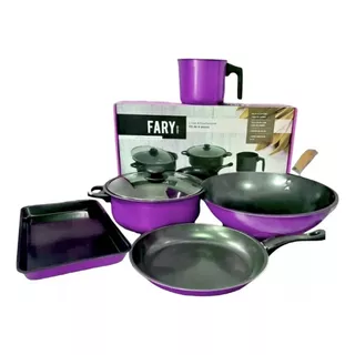 Juego Bateria Ollas Cacerola Fary Violeta Set Kit