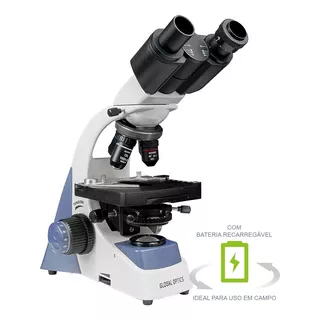 Microscópio Biológico Binocular Aumento Até 1600x C/ Bateria Cor Azul Bivolt