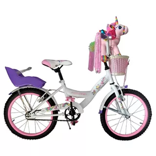 Bicicleta Bmx Infantil Infantil Bicicletas Pioneer Unicornio Mágico R16 1v Frenos V-brakes Color Blanco Con Pie De Apoyo  