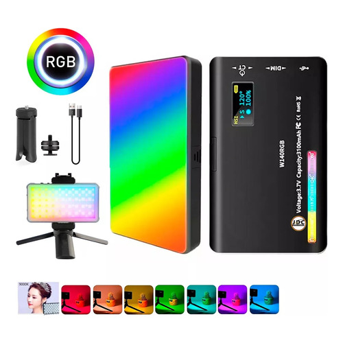 Lampara Portátil de iluminación Luz Led Para Fotografía y Video Foco RGB W140 Para Cámara Y Celular 359 Colores