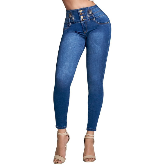 Jeans Dama Seven Colombiano Levanta Pompa Cintura Alta