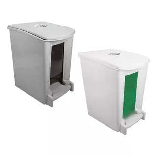 Pack 2 Botes De Basura Con Pedal Vd Gr Cocina Sala Baño Color Verde/gris