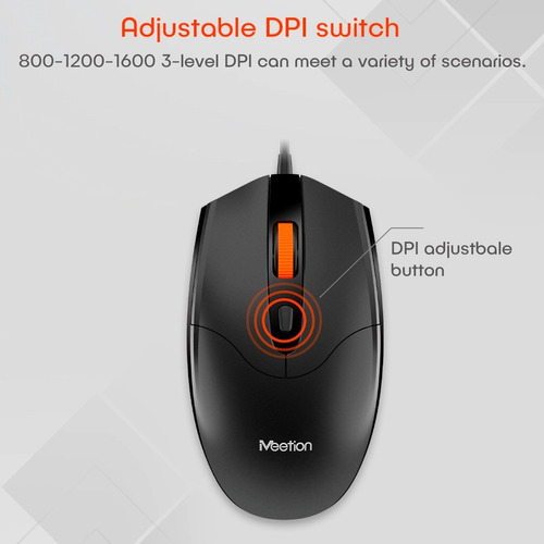 Mouse Óptico Con Cable 1600 Dpi Mt-m362 Meetion Negro 