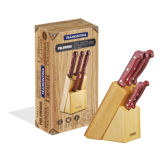 Juego De Cuchillas Tramontina Polywood 6 Piezas Taco Madera