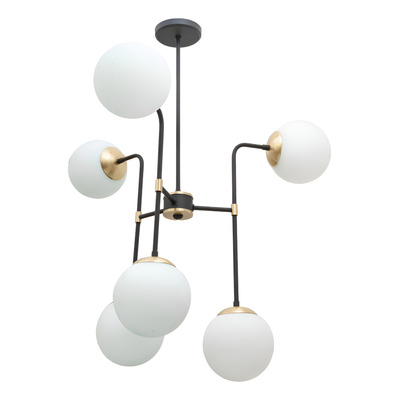 Araña  Lautick 6 Luces Negro Dorado Opal Apto Led E27 Negro/dorado/opal