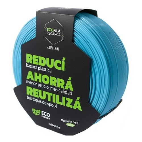 Filamento Pla Impresora 3d Hellbot Ecofila Recarga 1kg Color Agua