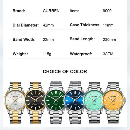 Relojes de cuarzo luminosos actuales para hombres de negocios, color de fondo verde-plateado