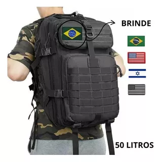 Mochila Militar Assalt Tática Masculina Feminina Grande 50lt Cor Preto Desenho Do Tecido Liso