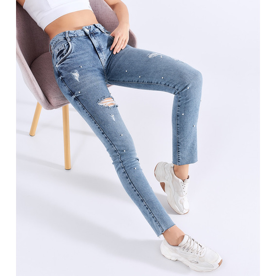 Jean Skinny Para Mujer Con Perlas Derek