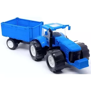 Trator Traçado Com Carreta Brinquedo 51cm 0371 Roma Cor Azul
