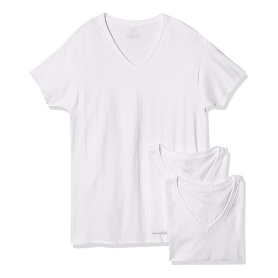 Pack X3 Playeras Cuello V Fruit Of The Loom Blanco Hombre