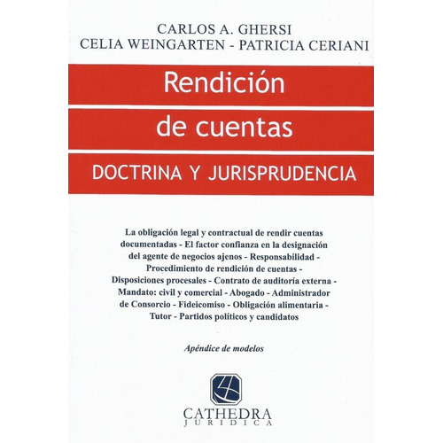 Rendición De Cuentas, De Ceriani, Patricia, Ghersi, Carlos A., Weingarten, Celia. Editorial Cathedra Jurídica, Tapa Blanda En Español, 2008