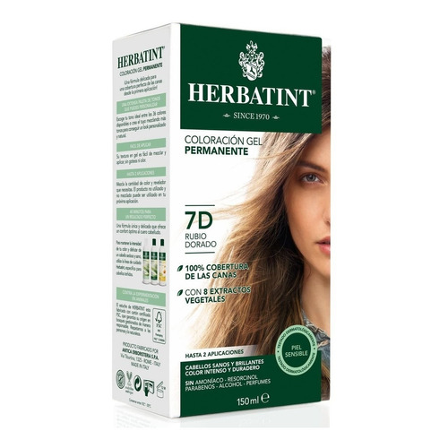 Kit Tintura Herbatint  Tintura Permanente Tintura Permanente 7D - Rubio Dorado Herbatint tono 7d - rubio dorado para cabello