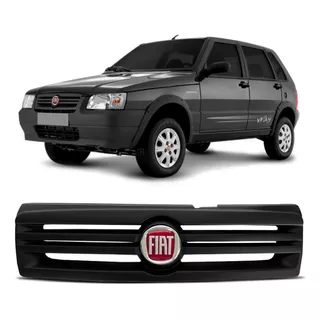 Grade Dianteira Preta + Emblema Fiat Uno Mille Economy 2012