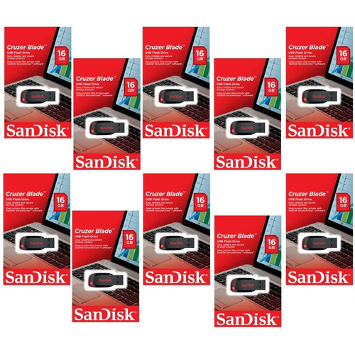 Paquete 10 Pzas Usb 16gb Sandisk 2.0 Sdcz50-016g-b35 /k Color Negro/rojo