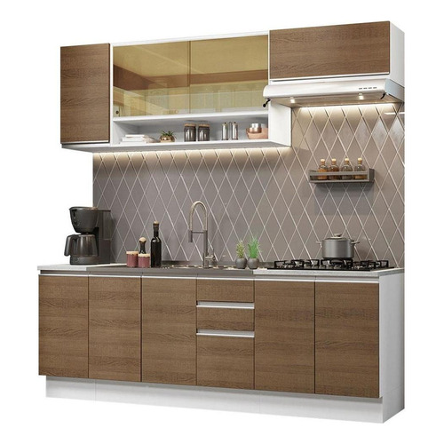 Cocina Integral Madesa Glamy Con Mesón De Acero 240 Cm Color Marrón