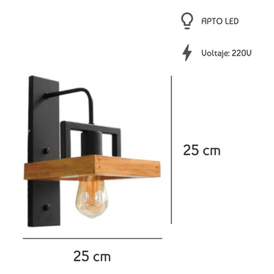 Aplique Pared Woody 115/1a Madera Negro Industrial Apto Led