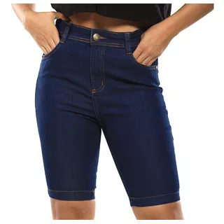 Bermuda Jeans Feminina Cintura Alta Ciclista Com Elastano