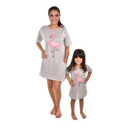 Pijama Confortável Camisola Feminina Mãe E Filha Flamingo