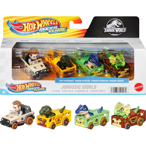 Hot Wheels Racer Verse Jurassic World Pack 4 Carros Original