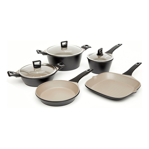 Batería De Cocina Antiadherente Classic 8 Piezas Simplit Color Negro