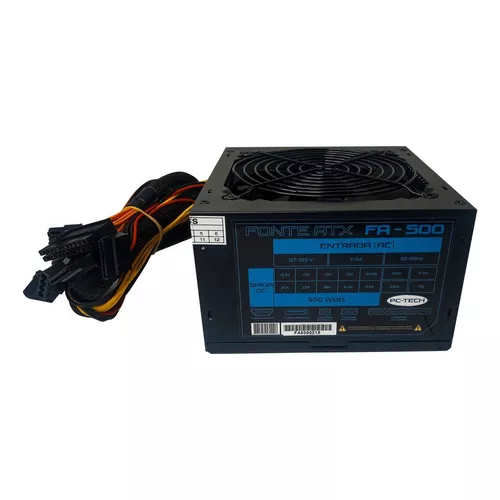 Fonte De Alimentação Computador Pc Cpu 500w 110v 230v Atx 5a Cor Preto  115V/230V