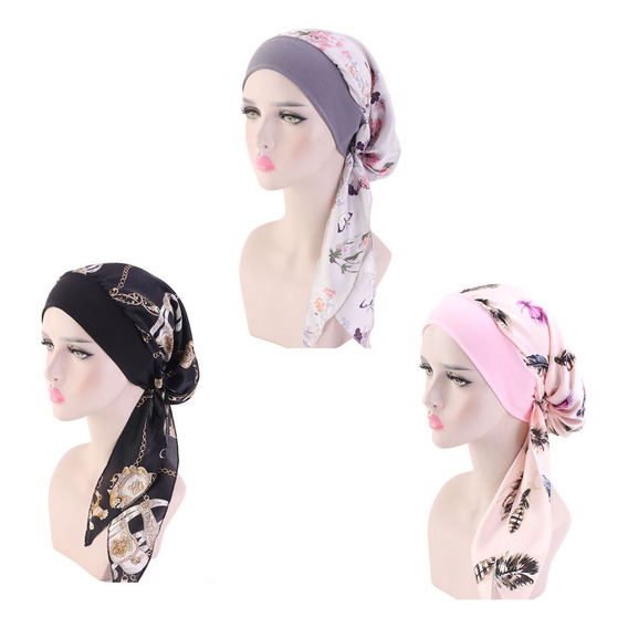 Turbantes Gorros Dama Mujer Oncológicos Quimio Alopecia 3pcs