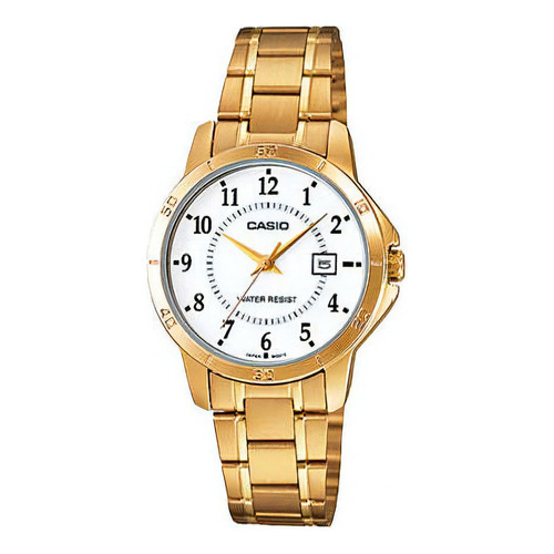 Reloj Casio Linea General Ltp-v004g-7budf Mujer Color de la correa Dorado Color del bisel Dorado Color del fondo Blanco