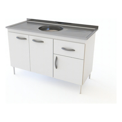 Delos DL602 Linea Alfa Bajo Mesada 120 Cm Mueble De Cocina 3 Ptas 1 Cajon Sin Bacha Color Blanco